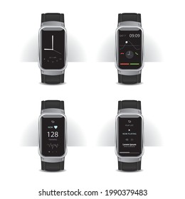 Smart Watch with Digital Display Set Vector Illustration