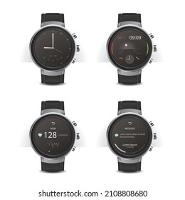 Smart Watch With Digital Display Set Vector Illustration