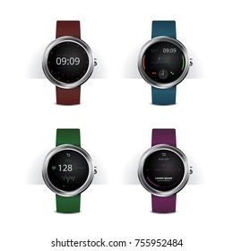 Smart Watch with Digital Display Set Vector Illustration