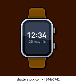 Smart Watch with Digital Time on Screen. Vector illustration