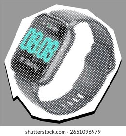 Smart watch dotted collage element pointilize in paper torn vector, modern tech with artistic texture. Ideal for digital art, wearable tech themes, or creative designs on connectivity and health.