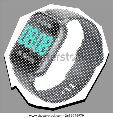 Smart watch dotted collage element pointilize in paper torn vector, modern tech with artistic texture. Ideal for digital art, wearable tech themes, or creative designs on connectivity and health.