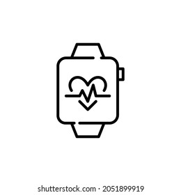 Smart watch exercise tracker app. Heart rate monitor icon. Pixel perfect, editable stroke.