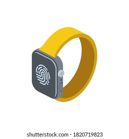 Smart watch Fingerprint biometrics. Vector 3d isometric, color web icons set, new flat style. Creative illustration, idea for infographics.