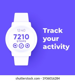 Smart Watch With Fitness App, Activity Tracker And Step Counter, Vector Banner