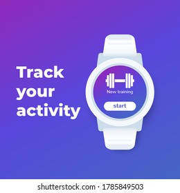 Smart watch with fitness app, ui design, vector