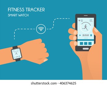 Smart Watch with Fitness application for health. Synchronization of devices. 