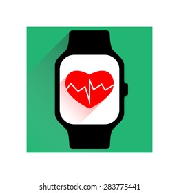 Smart watch with fitness heart beat icon. Vector illustration in color