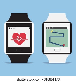 Smart Watch with Fitness Interface, Vector Illustration EPS 10.