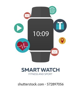 Smart watch. Fitness and Sport. Vector flat illustration