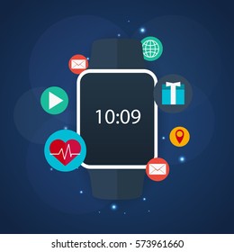 Smart watch for fitness and Sport. Vector flat illustration