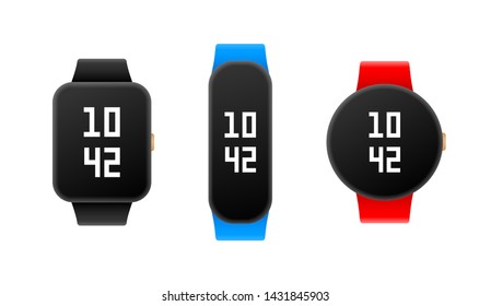 Smart watch and fitness tracker with interface. Vector illustration