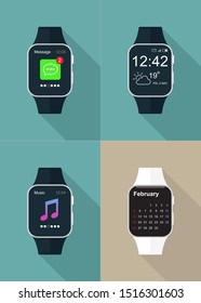 Smart watch in flat design on colored background with shadow