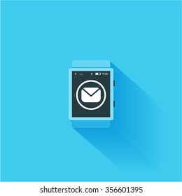 smart watch, flat icon isolated on a blue background, vector illustration