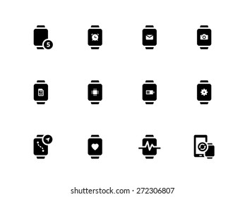 Smart watch with functions icons on white background. Vector illustration.