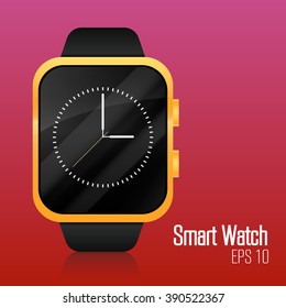 Smart watch gold. Vector illustration golden watches with smartwatch interface.