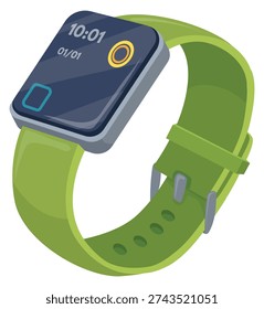 Smart watch. Green strap wearable gadget icon