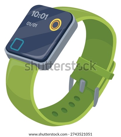 Smart watch. Green strap wearable gadget icon