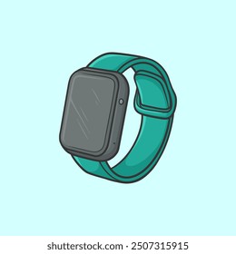 Smart Watch Grey Blue Style Cartoon Vector