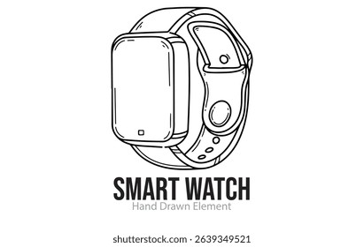 Smart watch hand drawn sketch, editable, black line, outline, simple design, electronic device, technology