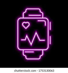 Smart watch with health app icon. Glowing sign logo vector