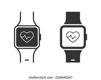 Smart watch with health app icon. Fitness tracker smart watch. Flat vector illustration.