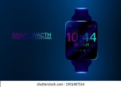 Smart watch and healthy online concept. Giant watch on technology blue background. Vector illustration design.