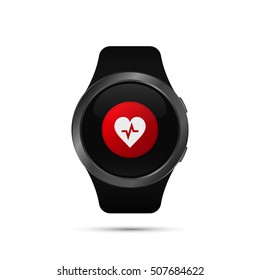 Smart watch with heart beat app symbol. Vector isolated color illustration.