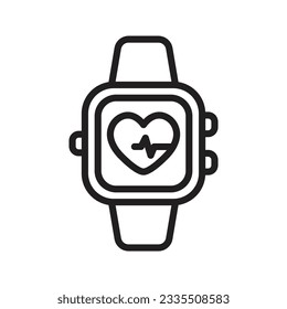 Smart Watch, Heart Icon, Health, Fitness Vector Line Icon