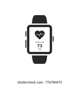 Smart watch with Heart rate icon on screen, vector, isolate on white background. Illustration.