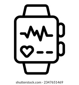 Smart watch with heart rate line icon, Diet concept, smart watch with health app sign on white background, Fitness tracker icon in outline for mobile web design. Vector graphics.