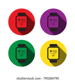 Smart watch with Heart rate long shadow icon.