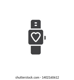 Smart watch with Heart rate vector icon. filled flat sign for mobile concept and web design. Heart rate wrist watch glyph icon. Symbol, logo illustration. Pixel perfect vector graphics