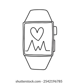 Smart watch with heart vector hand drawn sketch