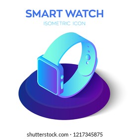 Smart Watch Icon. 3D Isometric Smart Watch Icon. Created For Mobile, Web, Decor, Print Products, Application. Perfect for web design, banner and presentation. Vector Illustration.