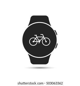 Smart watch icon with bicycle symbol. Vector isolated illustration.