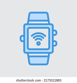 Icono de reloj inteligente en azul sobre el hogar inteligente, uso para presentación de aplicación móvil del sitio web