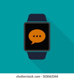 Smart watch icon with bubble speech symbol. Vector isolated illustration.
