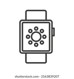 Smart Watch Icon Depicting Wearable Technology in Black and White