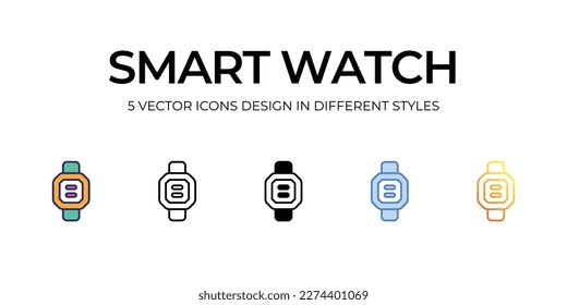 diseño de iconos de reloj inteligente en estilo Cinco con estilo de trazo editable. Línea, Sólido, Línea plana, Color de tono Duo y Línea de degradado de color. Adecuado para diseño de páginas Web, aplicaciones móviles, UI, UX y GUI.