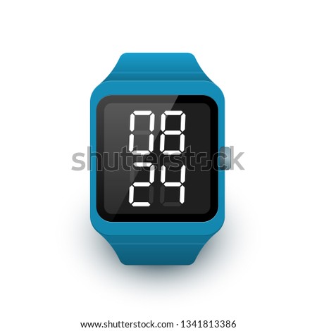 Smart watch icon with digital clock app on screen. Vector illustration of smartwatch on white background