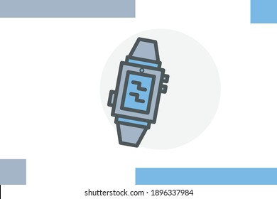 Diseño de color de línea de icono de reloj inteligente con elementos de dispositivo y gadget relacionados