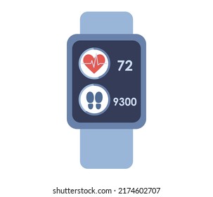 Smart watch icon. Fitness tracker app. Heart rate and distance. Sport concept. Vector flat illustration 
