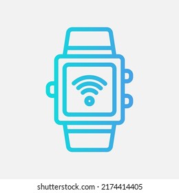 Icono de reloj inteligente en estilo gradiente sobre hogar inteligente, uso para presentación de aplicación móvil del sitio web