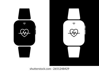 Smart watch icon, Smart watch with heart rate health monitoring wearable device icon vector, flat vector illustration design.