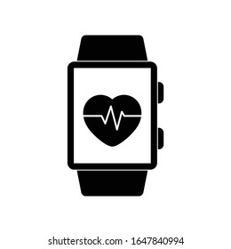 smart watch icon with  heart sign black vector icon 