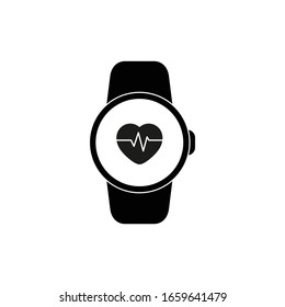 smart watch icon with  heart sign black vector icon 