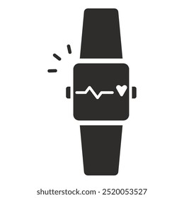 smart watch icon, heartbeat symbol, flat vector illustration on white background