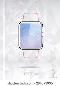 Smart watch icon in line style illustration with low poly art background - Vector design concept