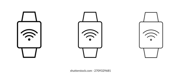Signo de estilo lineal de icono de reloj inteligente para concepto móvil y Diseño web.